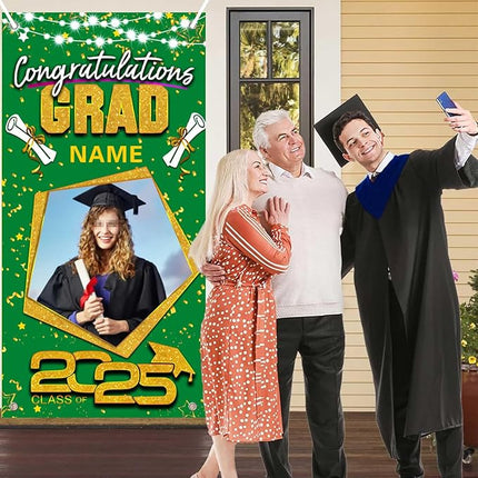 UUBAO Custom Graduation Party Decorations Personalization Banner Class of 2025 Backdrop Door Cover (Dark Green and Gold)