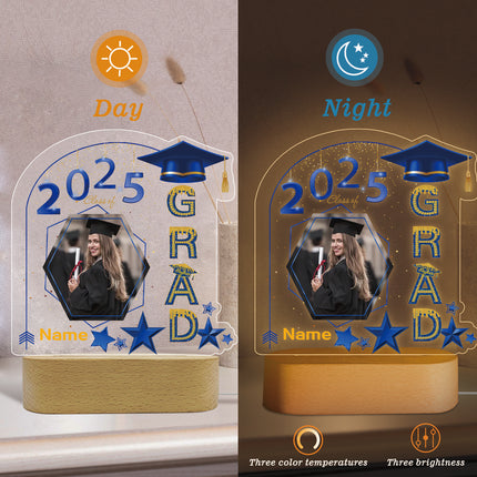 UUBAO Graduation Gifts Personalized Night Light Class of 2025 Custom Photo Name Gifts for Him Her Gifts for College, High School (Blue and Gold)