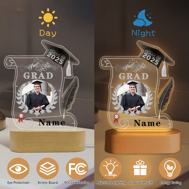 UUBAO Personalized Night Light Class of 2025 Graduation Gift for Junior High School College Teachers and Classmates(Black and Silver)
