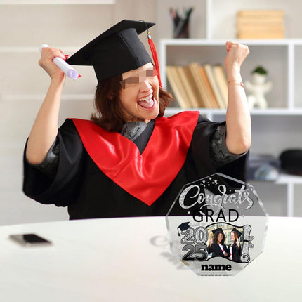 UUBAO Personalized Graduation Gift Class of 2025 Desk Paperweight Farewell Memorial Decorative Signs Plaques with Photo (Black and Silver)