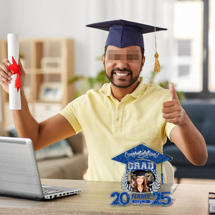 UUBAO Customized Graduation Plaque with Photo Crystal Desktop Keepsake Gift (Blue and Silver)