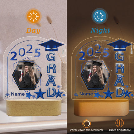 UUBAO Graduation Gifts Personalized Night Light Class of 2025 Custom Photo Name Gifts for Him Her Gifts for College, High School (Blue and Silver)