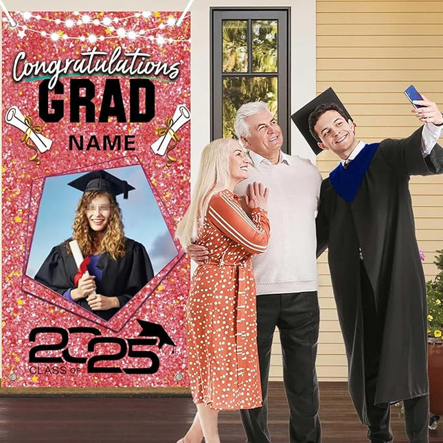 UUBAO Custom Graduation Party Decorations Personalization Banner Class of 2025 Backdrop Door Cover (Pink)