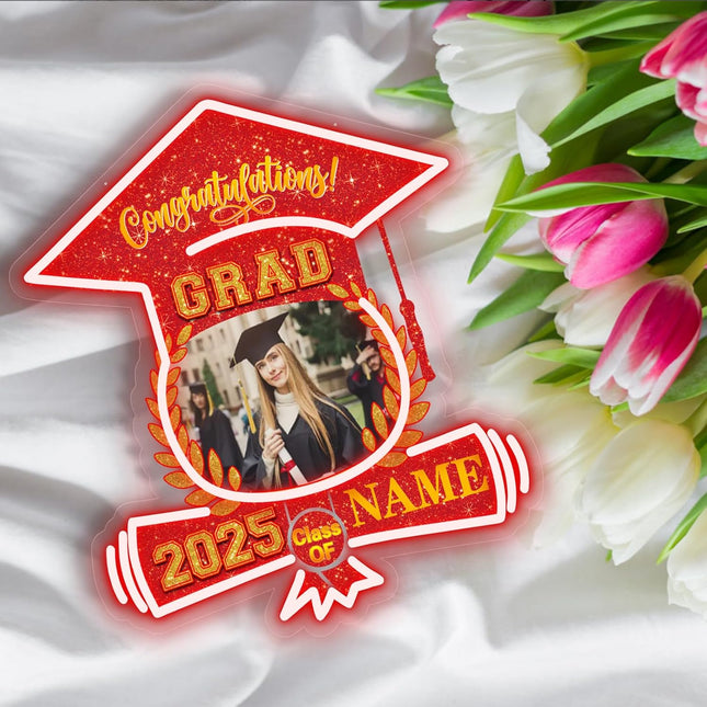UUBAO Custom Graduation Gift LED Neon Signs Class of 2025 Personalized Photo Congrats Grad USB Powered (Red)