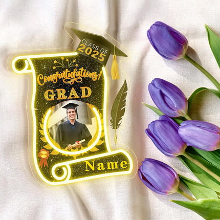 UUBAO Custom Graduation Gift LED Neon Signs Class of 2025 Personalized Photo Congrats Grad USB Powered (Black and Gold)