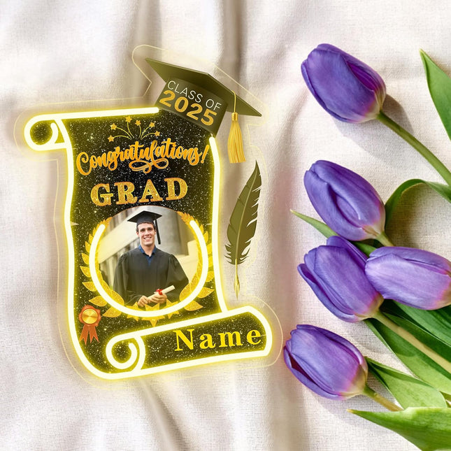 UUBAO Custom Graduation Gift LED Neon Signs Class of 2025 Personalized Photo Congrats Grad USB Powered (Black and Gold)