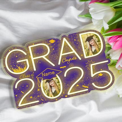 UUBAO Personalized Graduation Gift Neon Signs Congrats Grad LED Light Signs with Photo 2025 Party Backdrop Light Sign Decor (Purple)