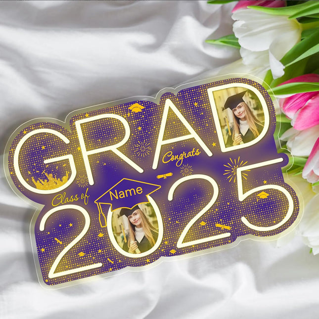 UUBAO Personalized Graduation Gift Neon Signs Congrats Grad LED Light Signs with Photo 2025 Party Backdrop Light Sign Decor (Purple)