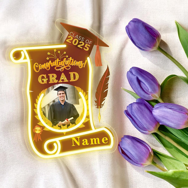 UUBAO Custom Graduation Gift LED Neon Signs Class of 2025 Personalized Photo Congrats Grad USB Powered (Maroon)