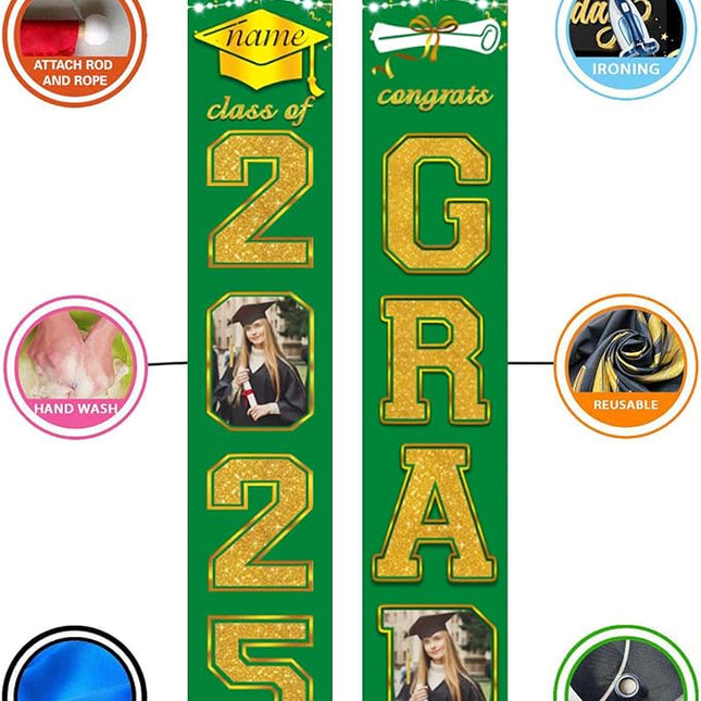 UUBAO Custom Graduation Party Decorations 2025 Personalization Congrats Grad Banner Graduation Front Door Porch Sign Backdrop(Dark Green and Gold)