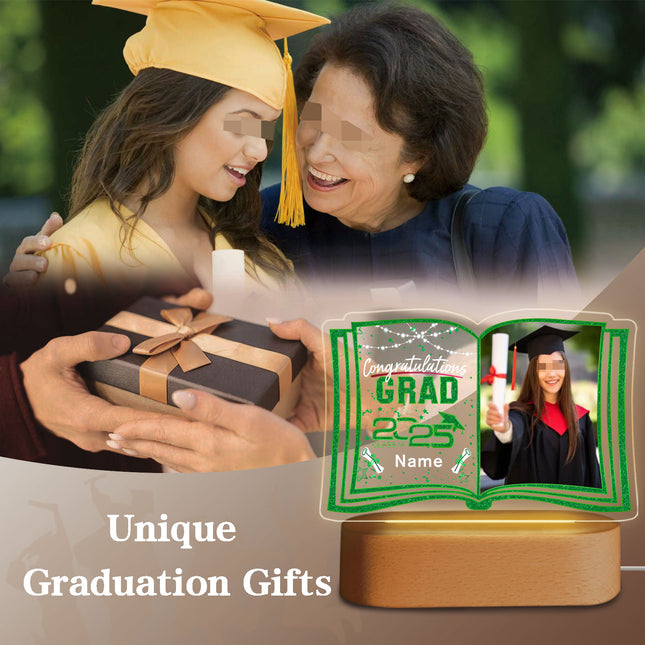 UUBAO Custom Night Light with Photo Name 2025 Personalized Graduation Led Lamp for Women Man Gifts for College High School (Dark Green)