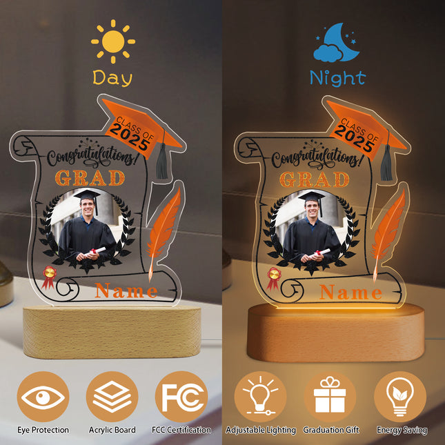 UUBAO Personalized Night Light Class of 2025 Graduation Gift for Junior High School College Teachers and Classmates(Orange)
