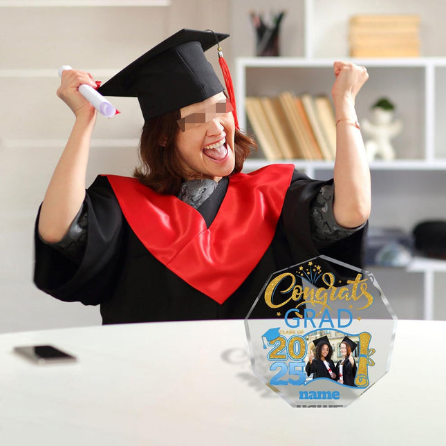 UUBAO Personalized Graduation Gift Class of 2025 Desk Paperweight Farewell Memorial Decorative Signs Plaques with Photo (Sky Blue)