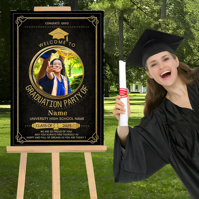 UUBAO Customized Welcome Sign for Graduation Party Personalized Acrylic Sign with Photo Name Class of 2025 Graduation Decor(Book)