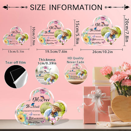 UUBAO Custom Mother’s Day Personalized Acrylic Plaque with Photos Name Gifts for Mom (Heart Butterfly)