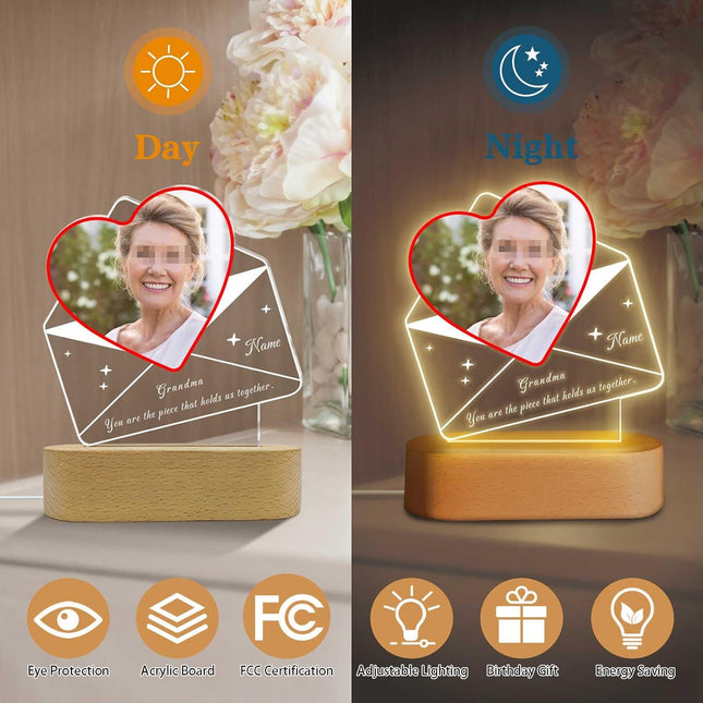 UUBAO Customized Acrylic Night Light Gifts Personalized Mother's Day Gifts Custom Photo for Grandma