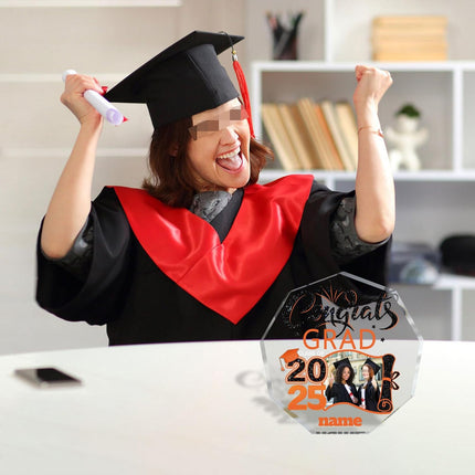 UUBAO Personalized Graduation Gift Class of 2025 Desk Paperweight Farewell Memorial Decorative Signs Plaques with Photo (Orange)