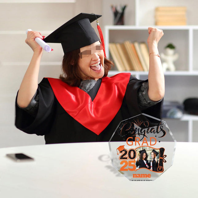 UUBAO Personalized Graduation Gift Class of 2025 Desk Paperweight Farewell Memorial Decorative Signs Plaques with Photo (Orange)