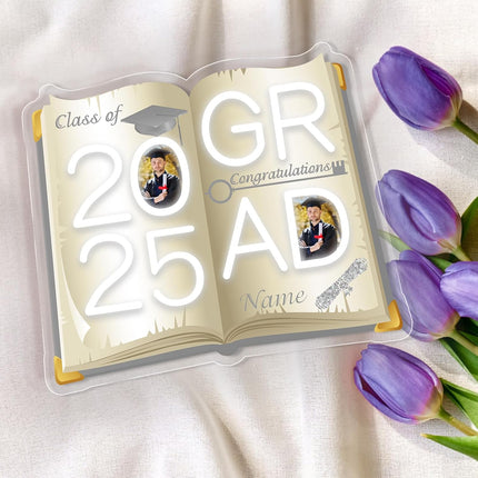 UUBAO Personalized Graduation Gift Neon Signs Congrats Grad LED Light Signs with Photo 2025 Party Backdrop Light Sign Decor (White and Silver)