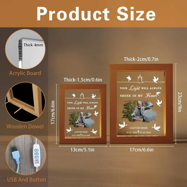 UUBAO Personalized Memorial Gift Night Light Customized Light Up Picture Frames Acrylic Led Plaque Lamp Sympathy Remembrance Gift(Peace Dove)