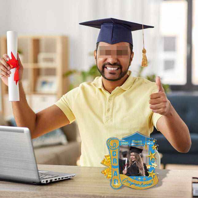 UUBAO Customized Graduation Plaque with Single Picture Custom Picture 2025 Congrats Grad Crystal Desktop Farewell Keepsake Gift (Sky Blue)