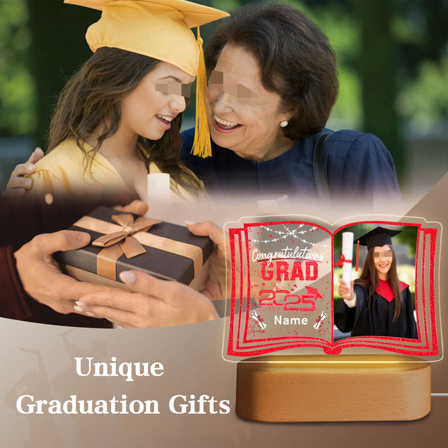 UUBAO Custom Night Light with Photo Name 2025 Personalized Graduation Led Lamp for Women Man Gifts for College High School (Red)
