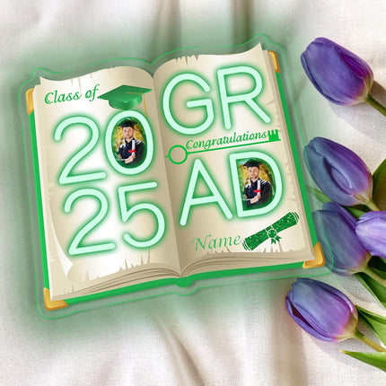 UUBAO Personalized Graduation Gift Neon Signs Congrats Grad LED Light Signs with Photo 2025 Party Backdrop Light Sign Decor (Light Green)