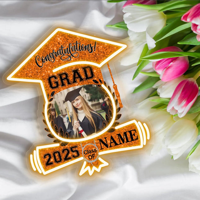 UUBAO Custom Graduation Gift LED Neon Signs Class of 2025 Personalized Photo Congrats Grad USB Powered (Orange)