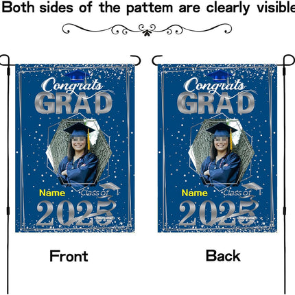 UUBAO Custom Graduation Garden Flag with Photo Class of 2025 Congrats Grad Double Sided Yard Flag Decorative Gifts (Blue and Silver)