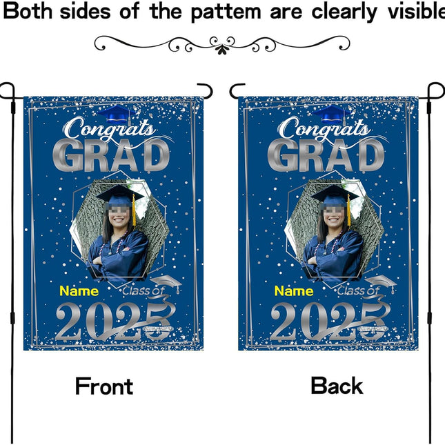 UUBAO Custom Graduation Garden Flag with Photo Class of 2025 Congrats Grad Double Sided Yard Flag Decorative Gifts (Blue and Silver)