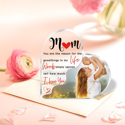 UUBAO Custom Mother‘s Day Personalized Acrylic Plaque with Photos Name Gifts for Mom (Heart)