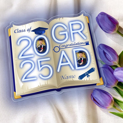 UUBAO Personalized Graduation Gift Neon Signs Congrats Grad LED Light Signs with Photo 2025 Party Backdrop Light Sign Decor (Navy Blue)