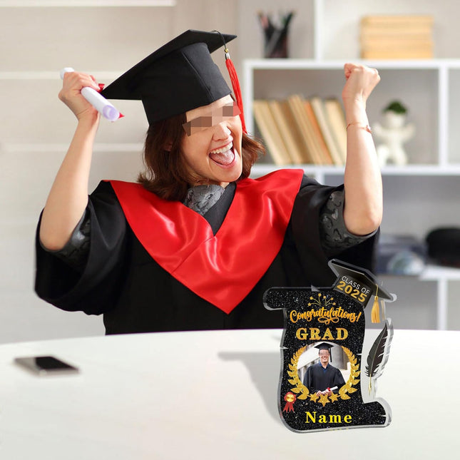 UUBAO Personalized Graduation Gift Class of 2025 Desk Paperweight Farewell Memorial Decorative Signs Plaques with Photo (Black and Gold)