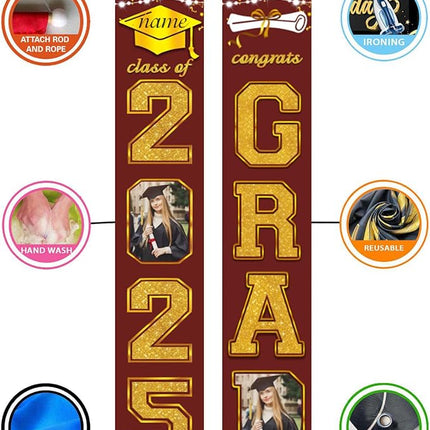 UUBAO Custom Graduation Party Decorations 2025 Personalization Congrats Grad Banner Graduation Front Door Porch Sign Backdrop(Maroon and Gold)