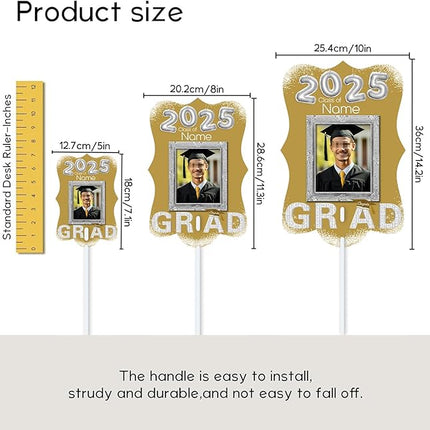 UUBAO Personalized Graduation Double Sided Face Fan Class of 2025 Customized Graduation Head Face Cutout with Handle Fun Photo Prop Supplies(Champagne)