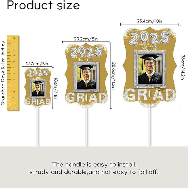 UUBAO Personalized Graduation Double Sided Face Fan Class of 2025 Customized Graduation Head Face Cutout with Handle Fun Photo Prop Supplies(Champagne)