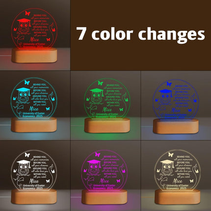 UUBAO Personalized Graduation Lamp Gifts for Her or Him Class of 2025 Custom Name College & Year Congrats Grad 3D Illusion Night Light Decoration for High School Graduation or University (Owl)
