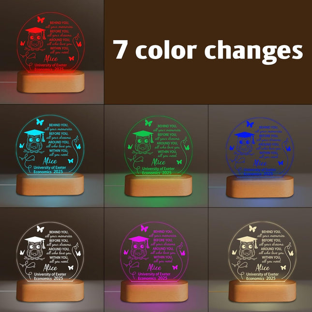 UUBAO Personalized Graduation Lamp Gifts for Her or Him Class of 2025 Custom Name College & Year Congrats Grad 3D Illusion Night Light Decoration for High School Graduation or University (Owl)