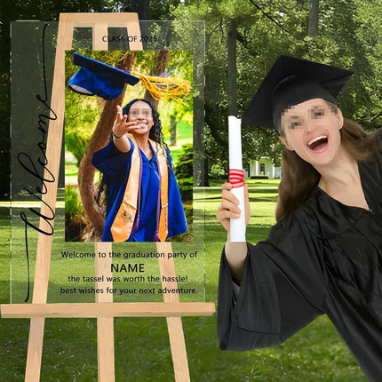 UUBAO Customized Welcome Sign for Graduation Party Personalized Acrylic Sign with Photo Name Class of 2025 Graduation Decor(Square)