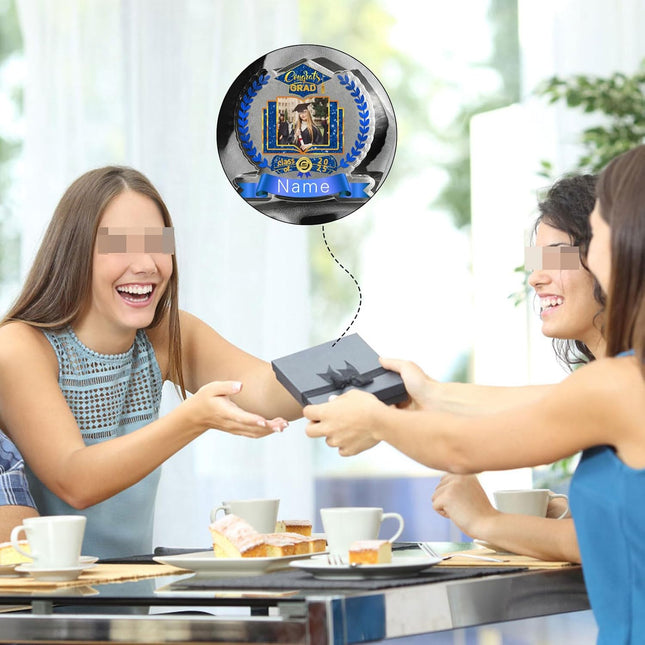 UUBAO Customized Graduation Plaque with Single Picture Custom Picture 2025 Congrats Grad Crystal Desktop Farewell Keepsake Gift (Blue and Gold)