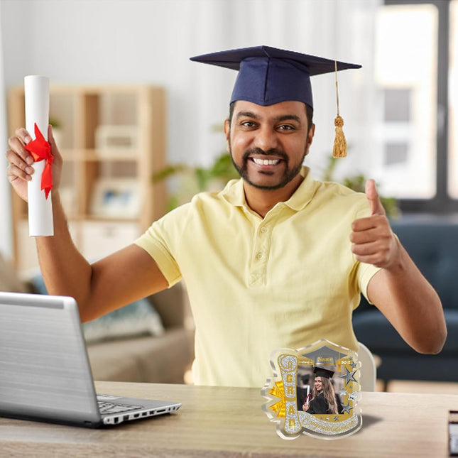 UUBAO Customized Graduation Plaque with Single Picture Custom Picture 2025 Congrats Grad Crystal Desktop Farewell Keepsake Gift (Champagne)