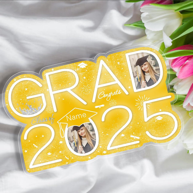 UUBAO Personalized Graduation Gift Neon Signs Congrats Grad LED Light Signs with Photo 2025 Party Backdrop Light Sign Decor (Yellow)