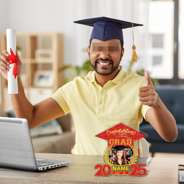 UUBAO Customized Graduation Plaque with Photo Crystal Desktop Keepsake Gift (Red)