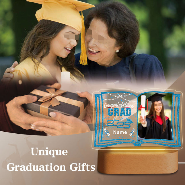 UUBAO Custom Night Light with Photo Name 2025 Personalized Graduation Led Lamp for Women Man Gifts for College High School (Sky Blue)