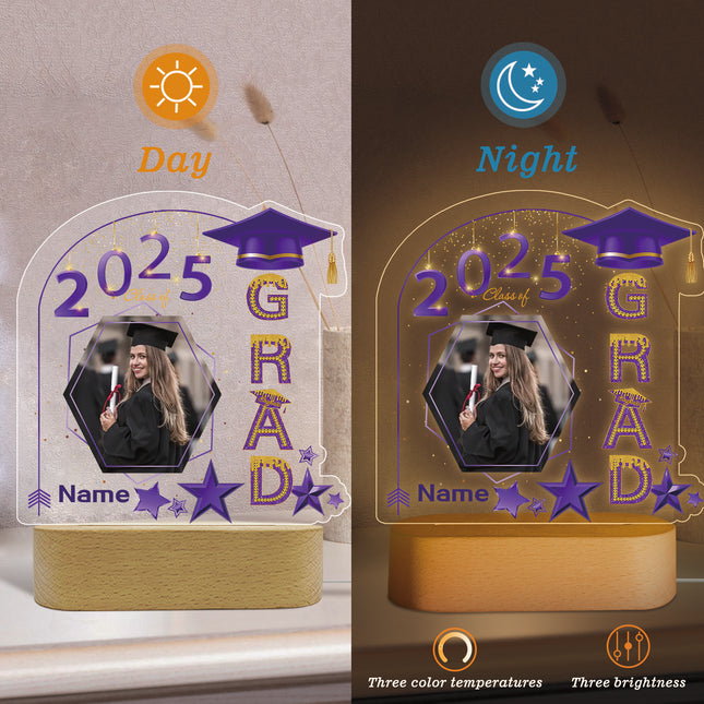 UUBAO Graduation Gifts Personalized Night Light Class of 2025 Custom Photo Name Gifts for Him Her Gifts for College, High School (Purple)