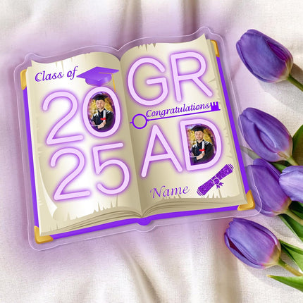 UUBAO Personalized Graduation Gift Neon Signs Congrats Grad LED Light Signs with Photo 2025 Party Backdrop Light Sign Decor (Purple)