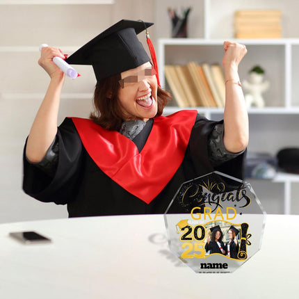 UUBAO Personalized Graduation Gift Class of 2025 Desk Paperweight Farewell Memorial Decorative Signs Plaques with Photo (Black and Gold)