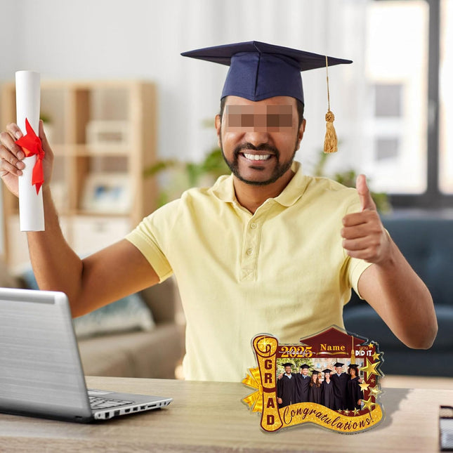 UUBAO Customized Graduation Plaque with Photo Crystal Desktop Keepsake Gift (Maroon)