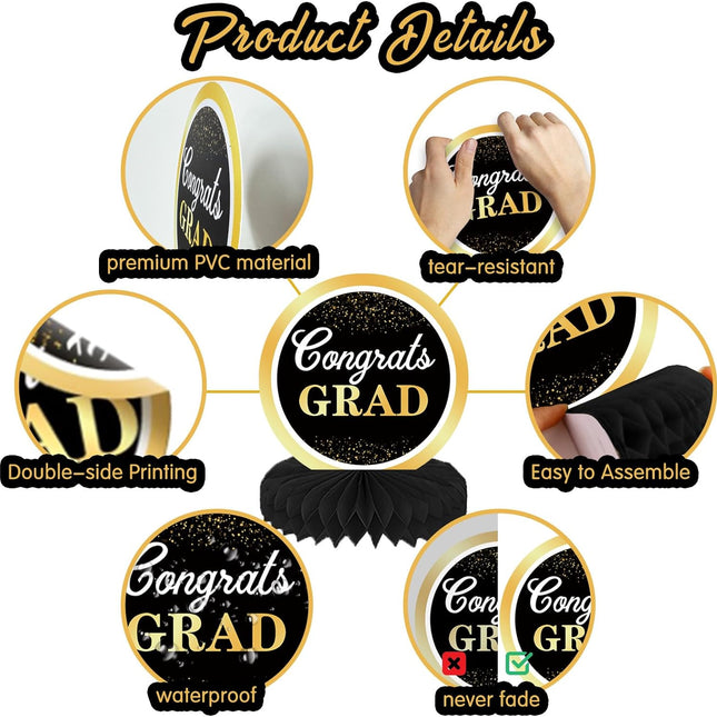 UUBAO 9 PCS Custom Graduation Party Honeycomb Centerpieces Class of 2025 Congrats Grad Decorations Congratulate Graduation Table Toppers for Graduation Party Favor Supplies (Dark Green)