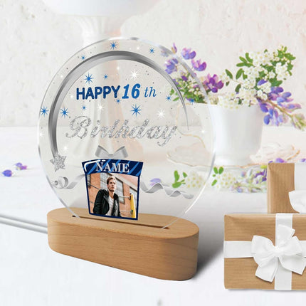 UUBAO Personalized Happy Birthday Night Light Gift with Photo Customized Acrylic Lamp for Her Mom Daughter Grandma Nana(Navy Blue and Silver)